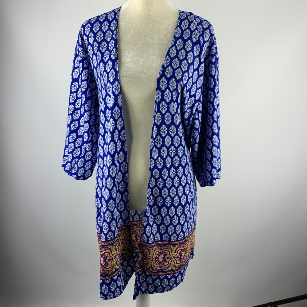 Myth Medium Cardigan Boho Blue Tribal Long Light